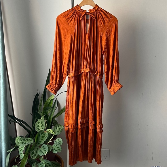 MODERN CITIZEN Hope Ruffle Midi Dress copper S - Picture 3 of 10